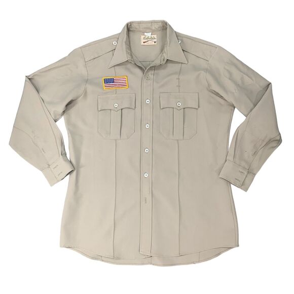 Cabelas Hunting Shirt Mens 16 1/2 Tan Full Zip Faux Button Long Sleeve Pockets - Picture 1 of 16